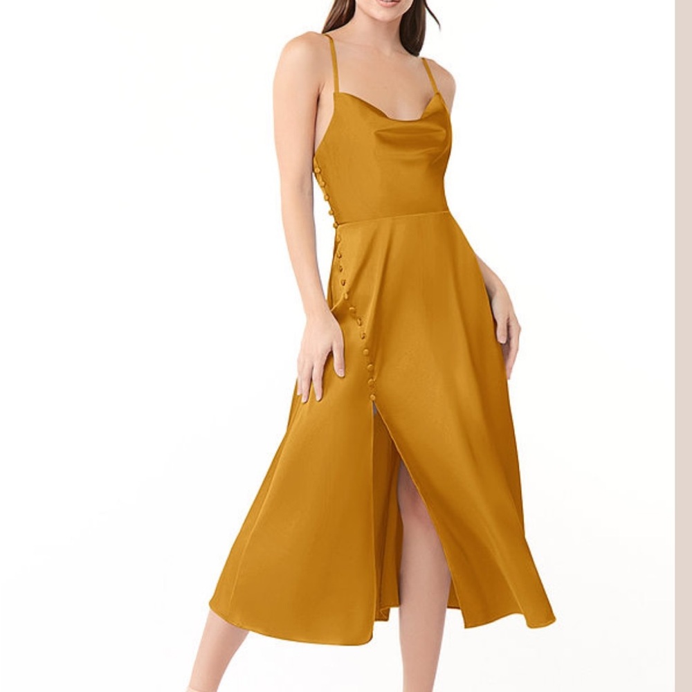 Azazie butterscotch Midi Dress with Side Slit